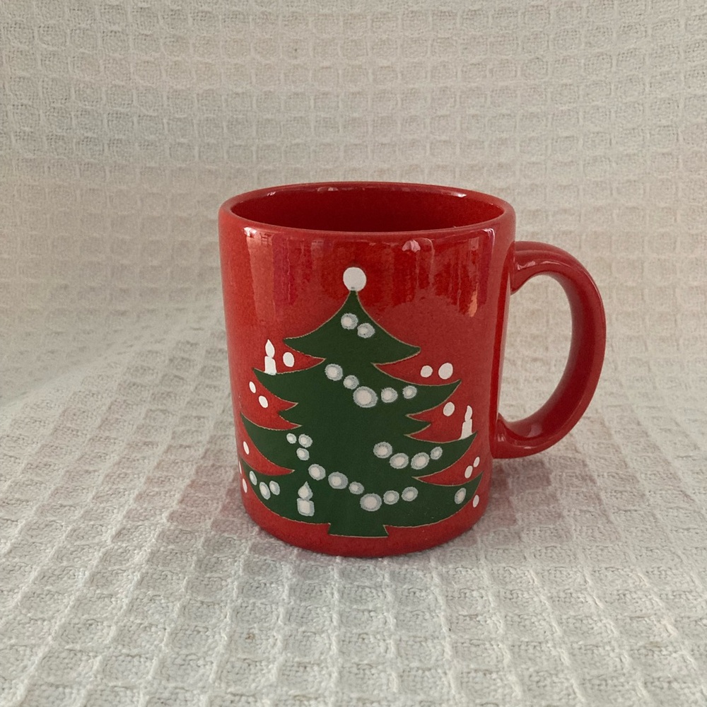 Waechterbach Festive Red Mug With Christmas Tree On Front & Back W. Germany